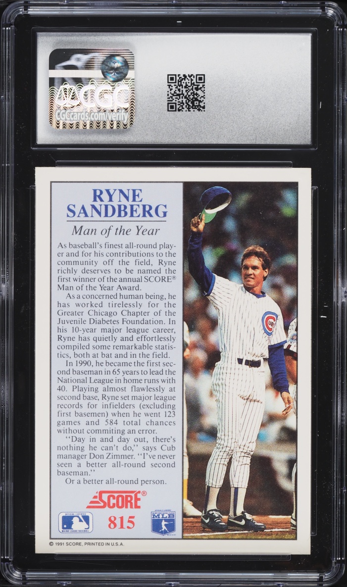 1991 Score Ryne Sandberg #815 CGC 10 GEM MINT