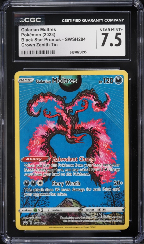 2023 Pokemon Sword & Shield Promo Crown Zenith Full Art Galarian Moltres #SWSH284 CGC 7.5 NRMT+