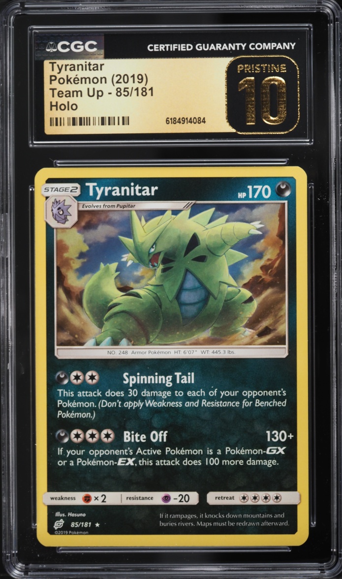 2019 Pokemon Team Up Holo Tyranitar #85 CGC 10 PRISTINE