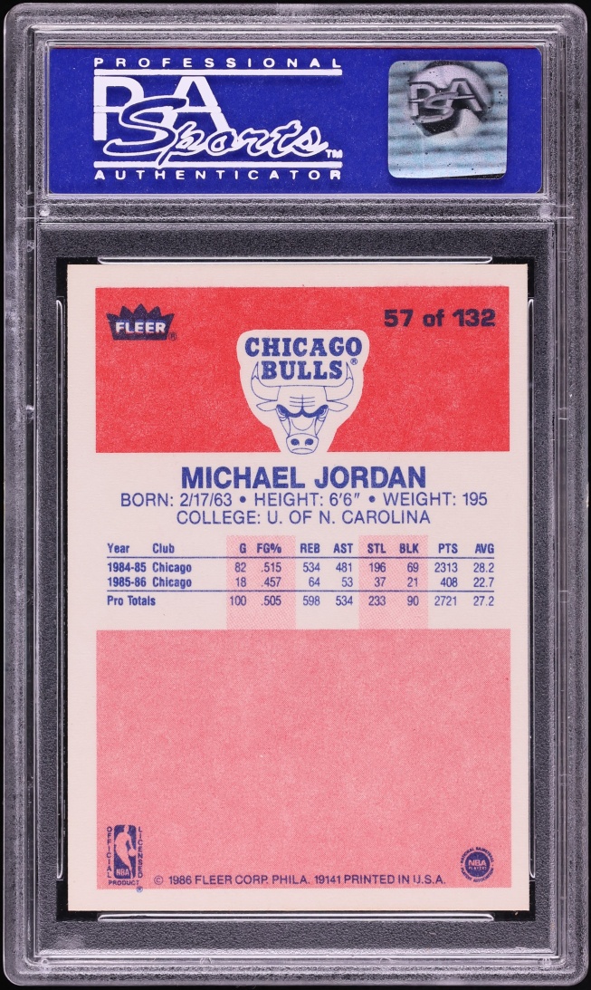 1986 Fleer Basketball Michael Jordan ROOKIE #57 PSA 8 NM-MT