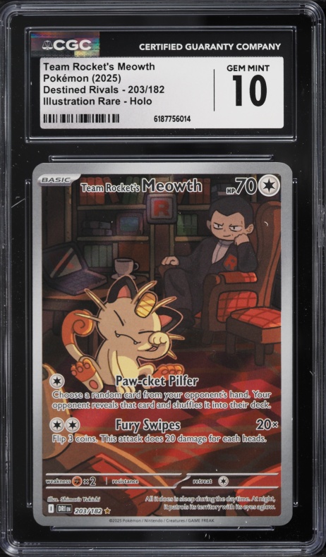 2025 Pokemon Scarlet & Violet Destined Rivals IR Team Rocket's Meowth #203 CGC 10 GEM MINT