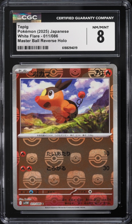 2025 Pokemon Japanese SV White Flare Master Ball Reverse Holo Tepig #11 CGC 8 NM-MT