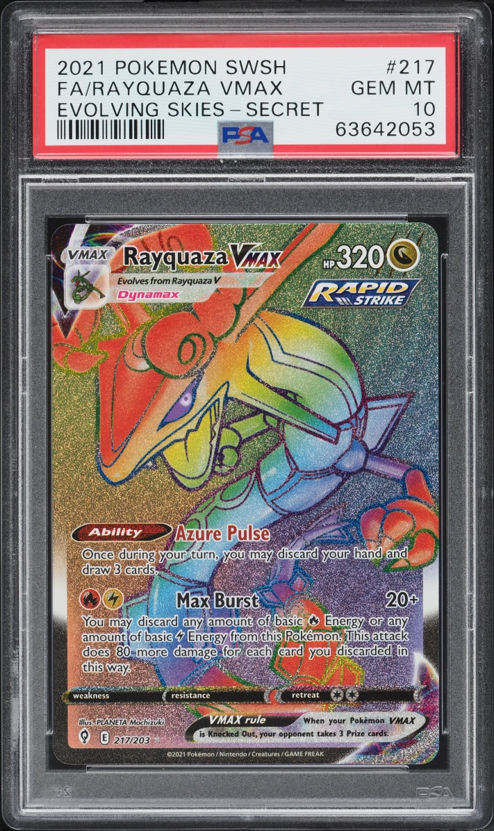 2021 Pokemon Sword & Shield Evolving Skies Rainbow Rare Rayquaza VMAX #217 PSA 10 GEM MINT