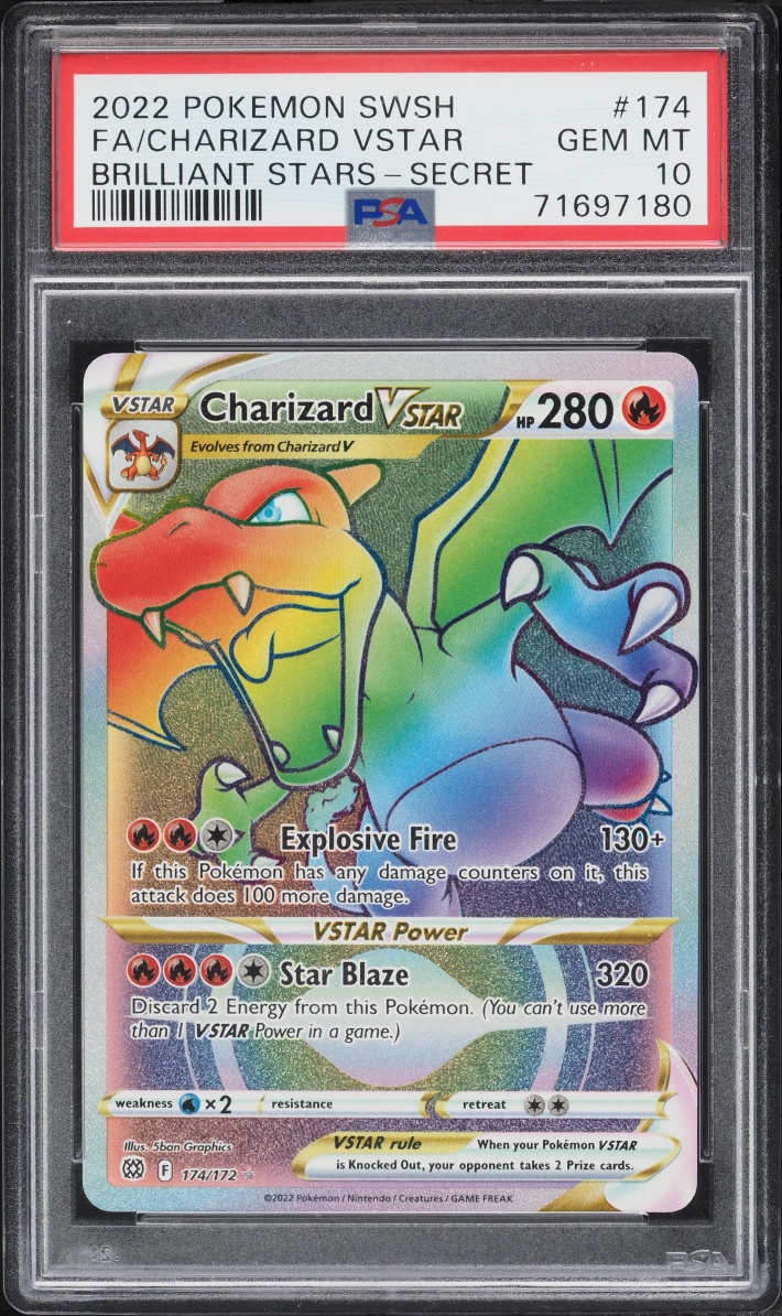 2022 Pokemon Sword & Shield Brilliant Stars Rainbow Rare Charizard VSTAR #174 PSA 10 GEM MINT