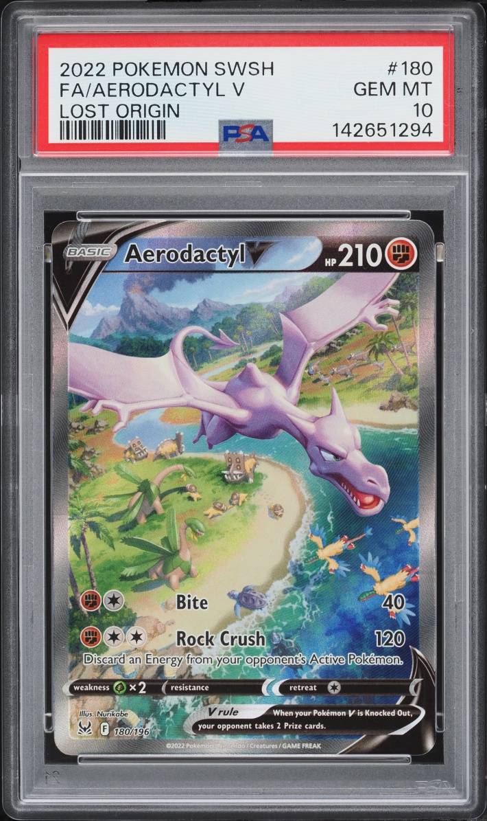 2022 Pokemon Sword & Shield Lost Origin Full Art Aerodactyl V #180 PSA 10 GEM MINT