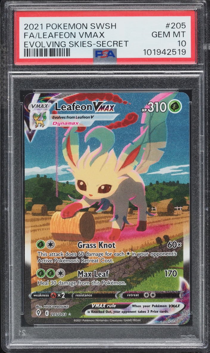 2021 Pokemon Sword & Shield Evolving Skies Full Art Leafeon VMAX #205 PSA 10 GEM MINT