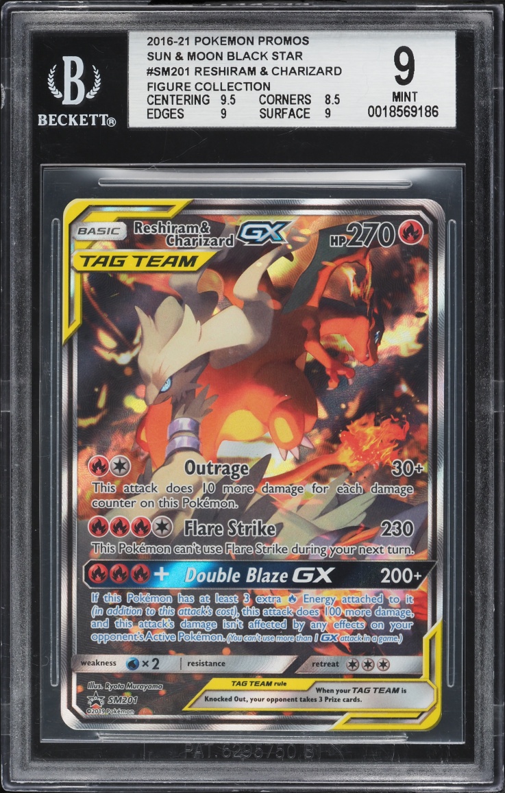 2016 Pokemon Sun & Moon Promo Reshiram & Charizard Tag Team Gx P#SM201 BGS 9 MINT