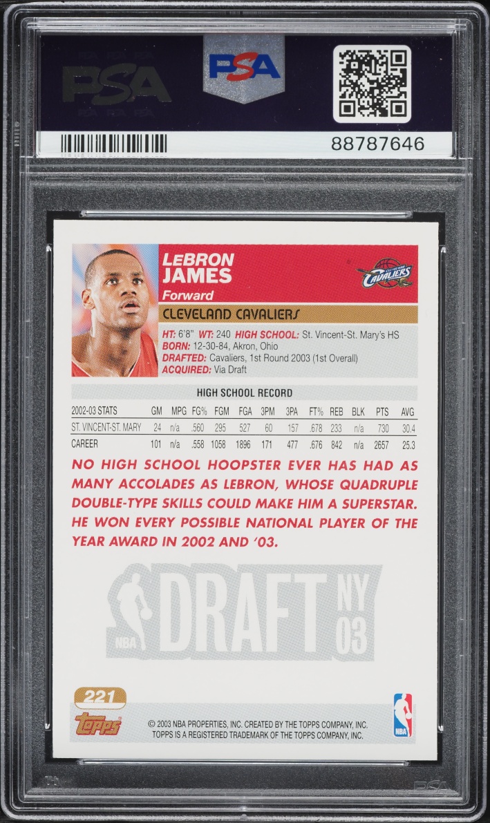 2003 Topps Collection LeBron James ROOKIE #221 PSA 9 MINT