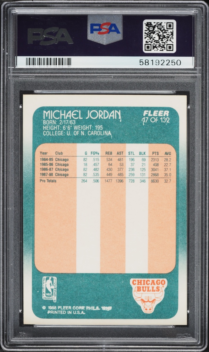 1988 Fleer Basketball Michael Jordan #17 PSA 7 NRMT