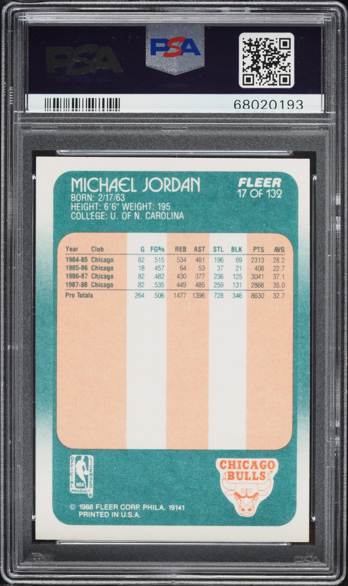 1988 Fleer Basketball Michael Jordan #17 PSA 9 MINT