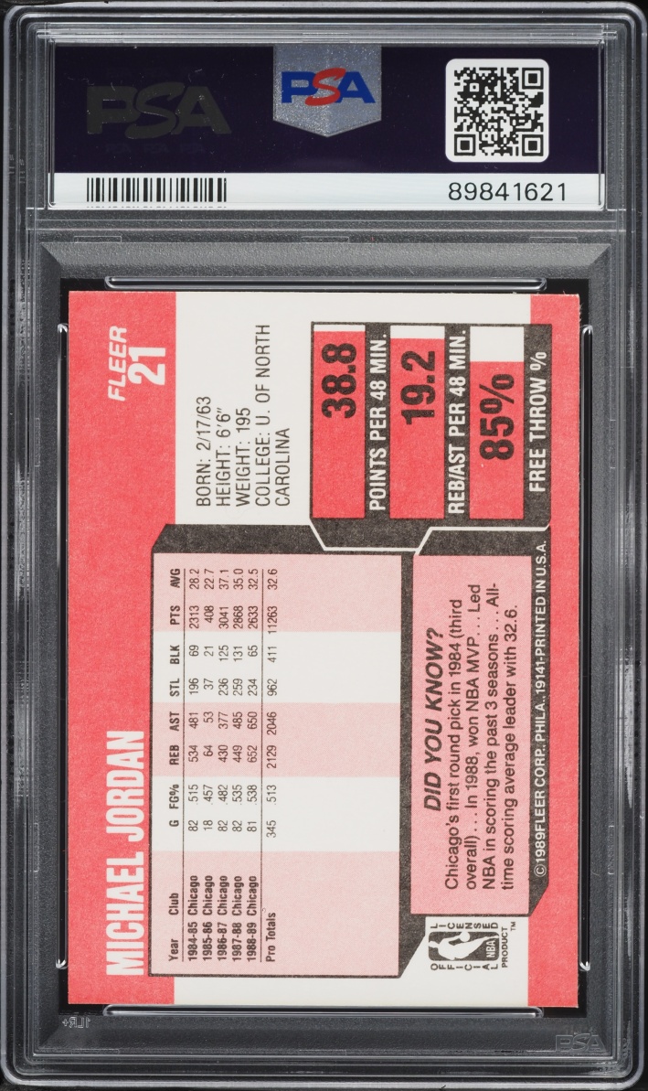 1989 Fleer Basketball Michael Jordan #21 PSA 9 MINT