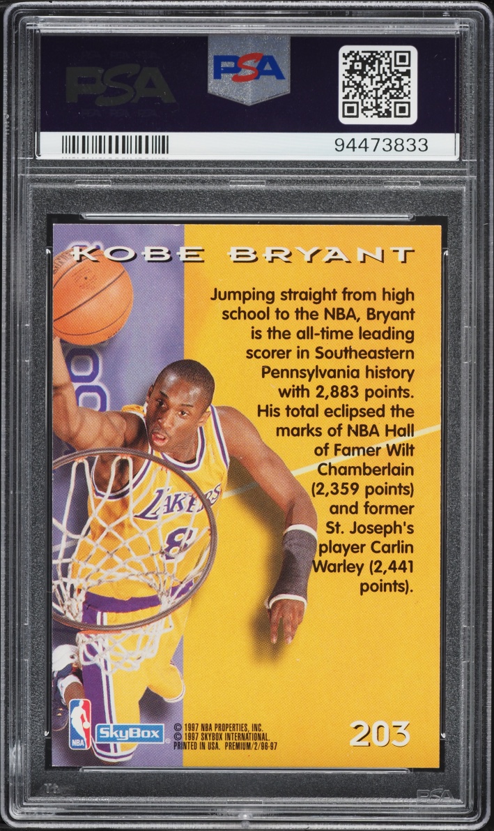 1996 Skybox Premium Kobe Bryant ROOKIE #203 PSA 9 MINT