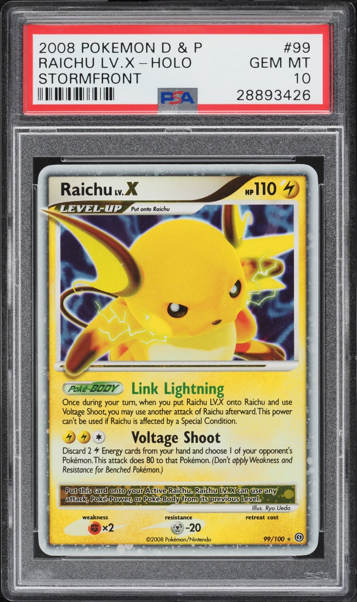 2008 Pokemon Diamond & Pearl Stormfront Holo Raichu LV.X #99 PSA 10 GEM MINT