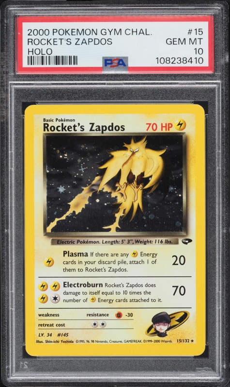 2000 Pokemon Gym Challenge Holo Rocket's Zapdos #15 PSA 10 GEM MINT