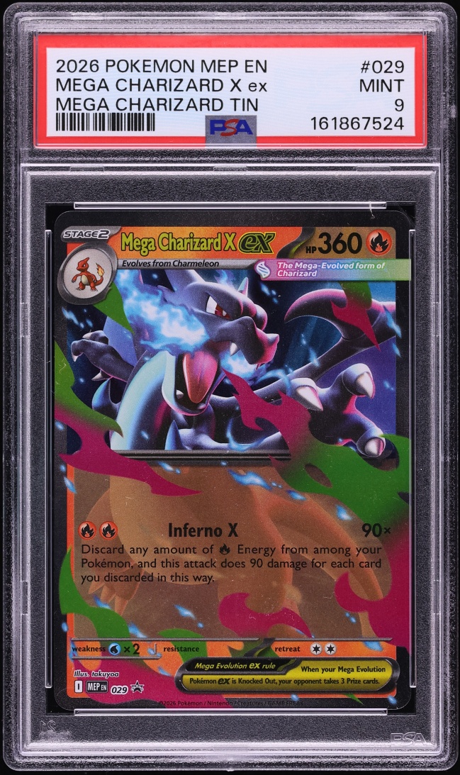 2026 Pokemon Mega Evolution Promo Mega Charizard Tin Mega Charizard X ex #029 PSA 9 MINT