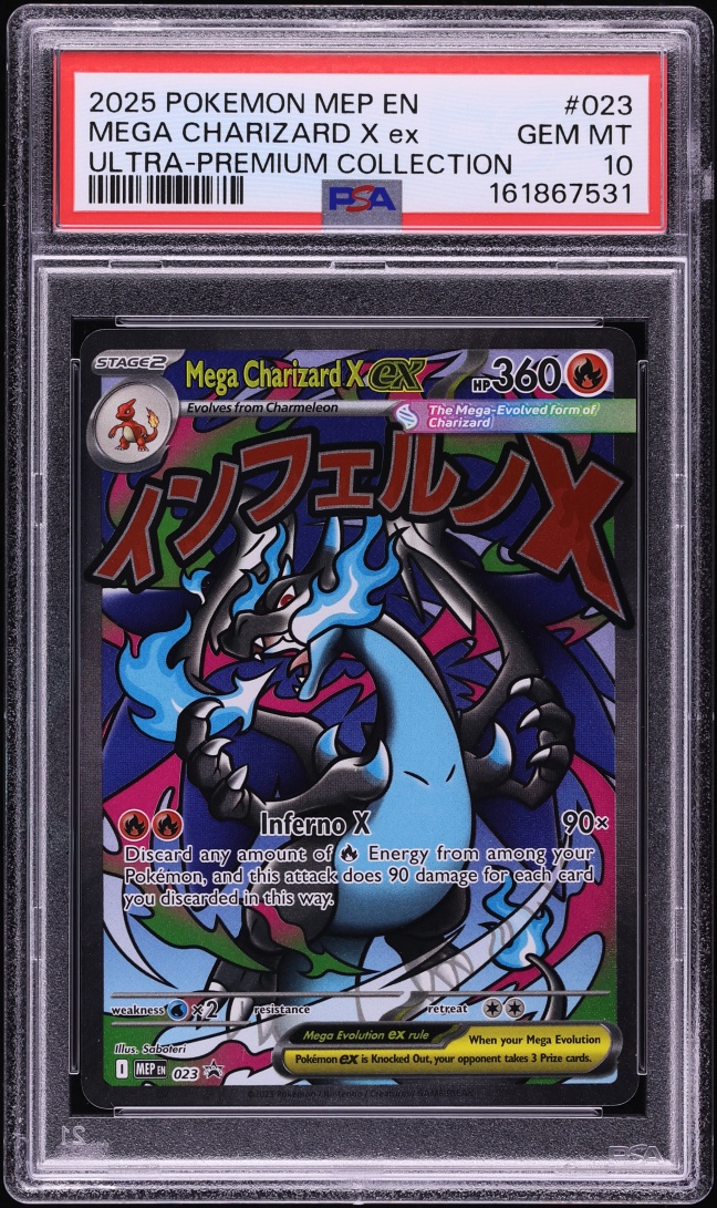 2025 Pokemon Mega Evolution Promo Ultra Premium Full Art Mega Charizard X ex #23 PSA 10 GEM