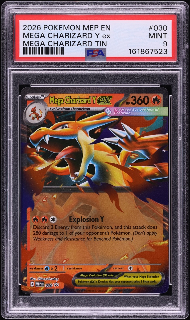 2026 Pokemon Mega Evolution Promo Mega Charizard Tin Mega Charizard Y ex #030 PSA 9 MINT