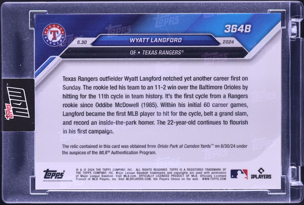 2024 Topps Now Game Used Base Black Wyatt Langford ROOKIE RELIC /99 #364B