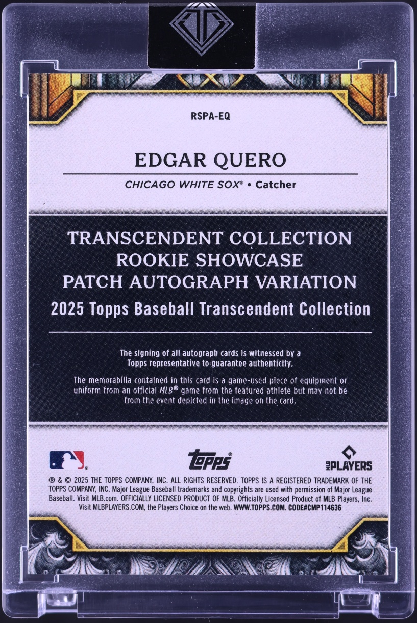 2025 Topps Transcendent Collection Showcase Edgar Quero ROOKIE PATCH AUTO /25 #RSPA-EQ