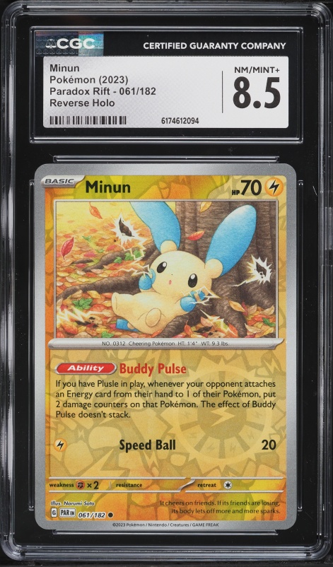 2023 Pokemon Scarlet & Violet Paradox Rift Reverse Holo Minun #61 CGC 8.5 NM-MT+