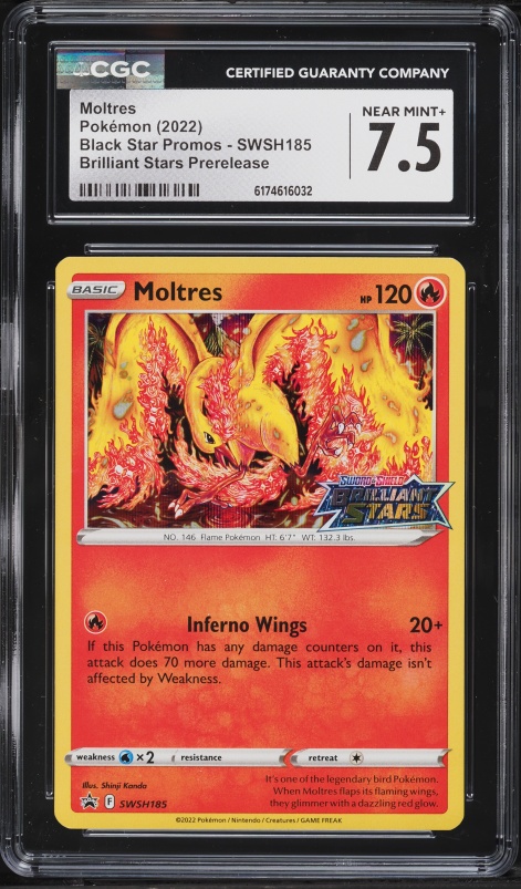 2022 Pokemon SWSH Promo Brilliant Stars Prerelease Holo Moltres #SWSH185 CGC 7.5 NRMT+