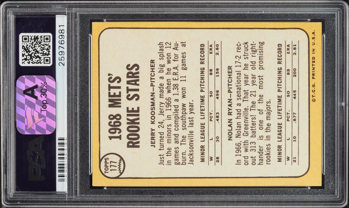 1968 Topps Nolan Ryan ROOKIE #177 PSA 8 NM-MT