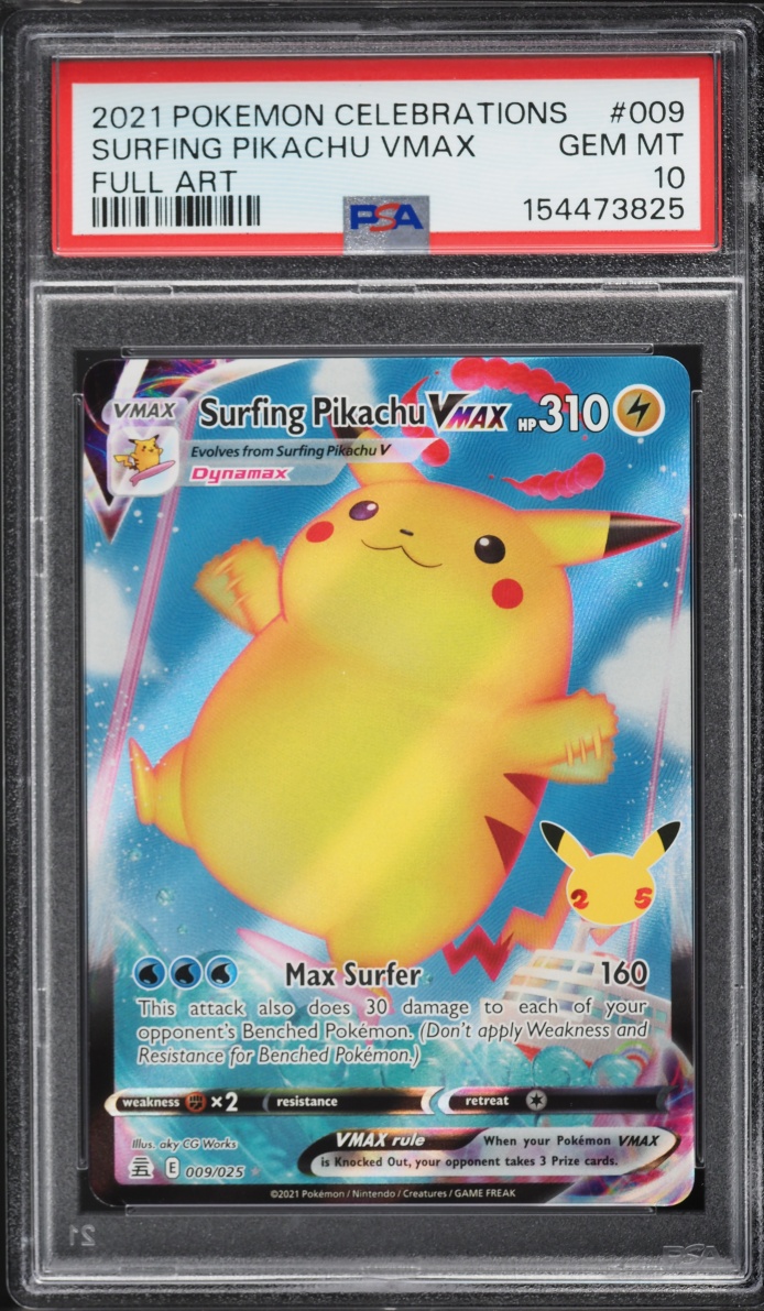 2021 Pokemon Sword & Shield Celebrations Full Art Surfing Pikachu VMAX #9 PSA 10 GEM MINT