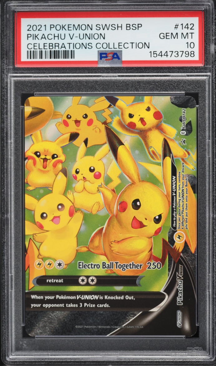 2021 Pokemon Sword & Shield Promo Celebrations Holo Pikachu V-UNION #SWSH142 PSA 10 GEM MINT