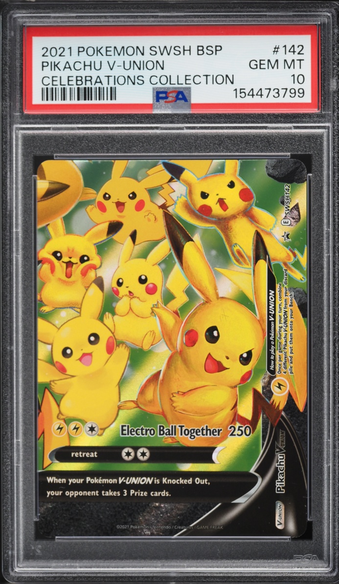 2021 Pokemon Sword & Shield Promo Celebrations Holo Pikachu V-UNION #SWSH142 PSA 10 GEM MINT