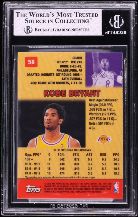 1999 Bowman's Best Kobe Bryant ERROR WRONG NAME ON FRONT #58 BGS 4 VGEX