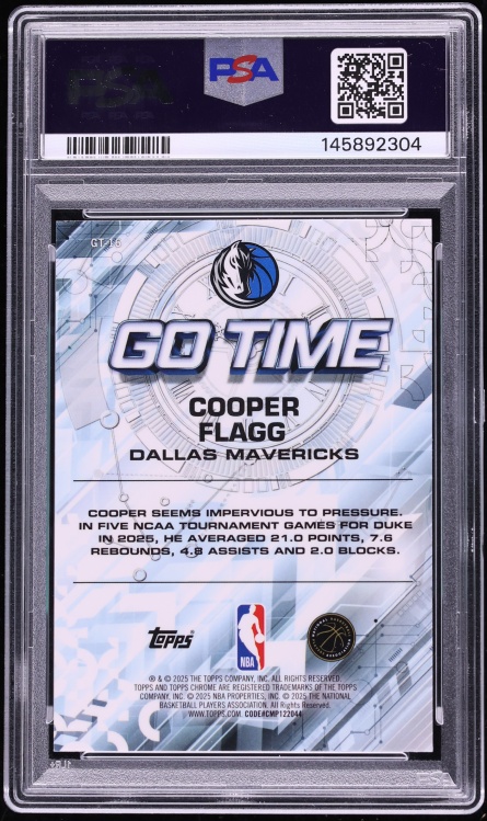 2025 Topps Chrome Go Time Yellow Refractor Cooper Flagg ROOKIE #GT-16 PSA 10 GEM MINT