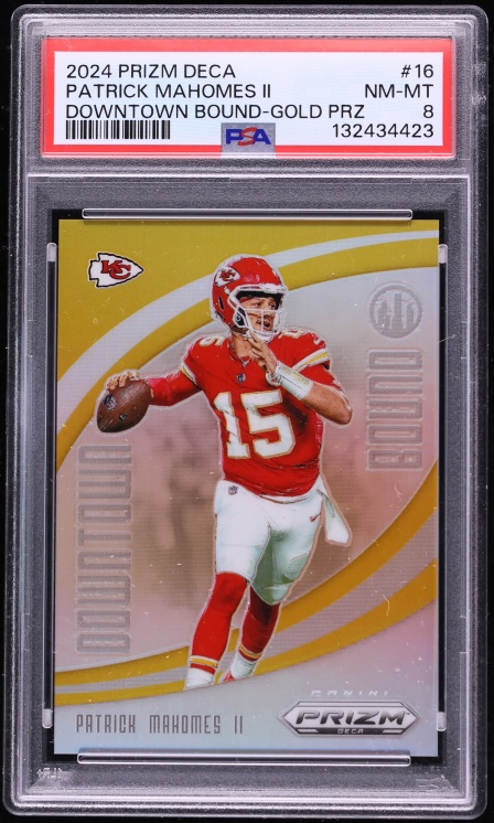 2024 Panini Prizm Deca Downtown Bound Gold Patrick Mahomes II /10 #16 PSA 8 NM-MT