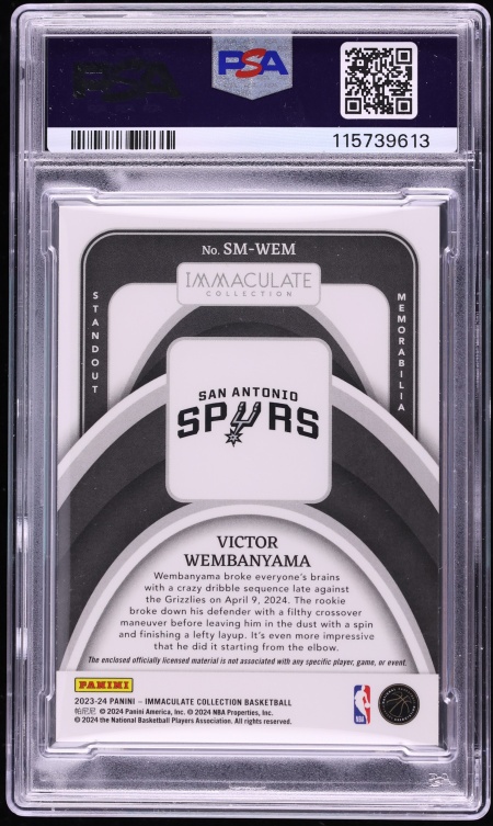 2023 Immaculate Collection Standout Red Victor Wembanyama ROOKIE PATCH /25 #SMWEM PSA 10 GEM