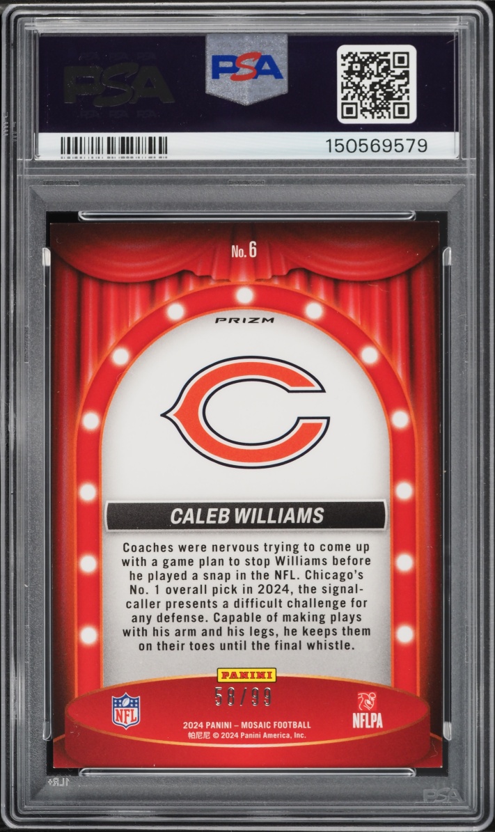 2024 Panini Mosaic Center Stage Blue Caleb Williams ROOKIE /99 #6 PSA 8 NM-MT