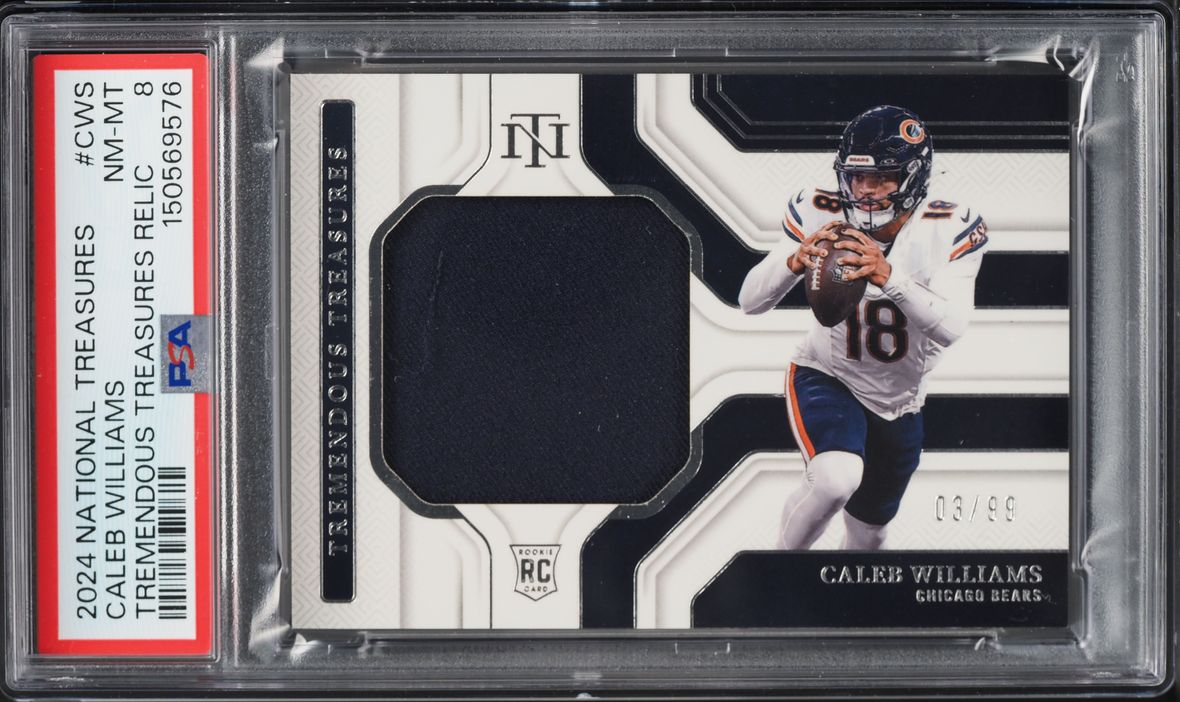 2024 National Treasures Tremendous Treasures Relics Caleb Williams ROOKIE PATCH /99 #CWS PSA 8