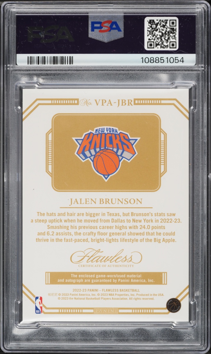 2022 Panini Flawless Vertical Jalen Brunson PATCH AUTO /25 #VPA-JBR PSA 9 MINT