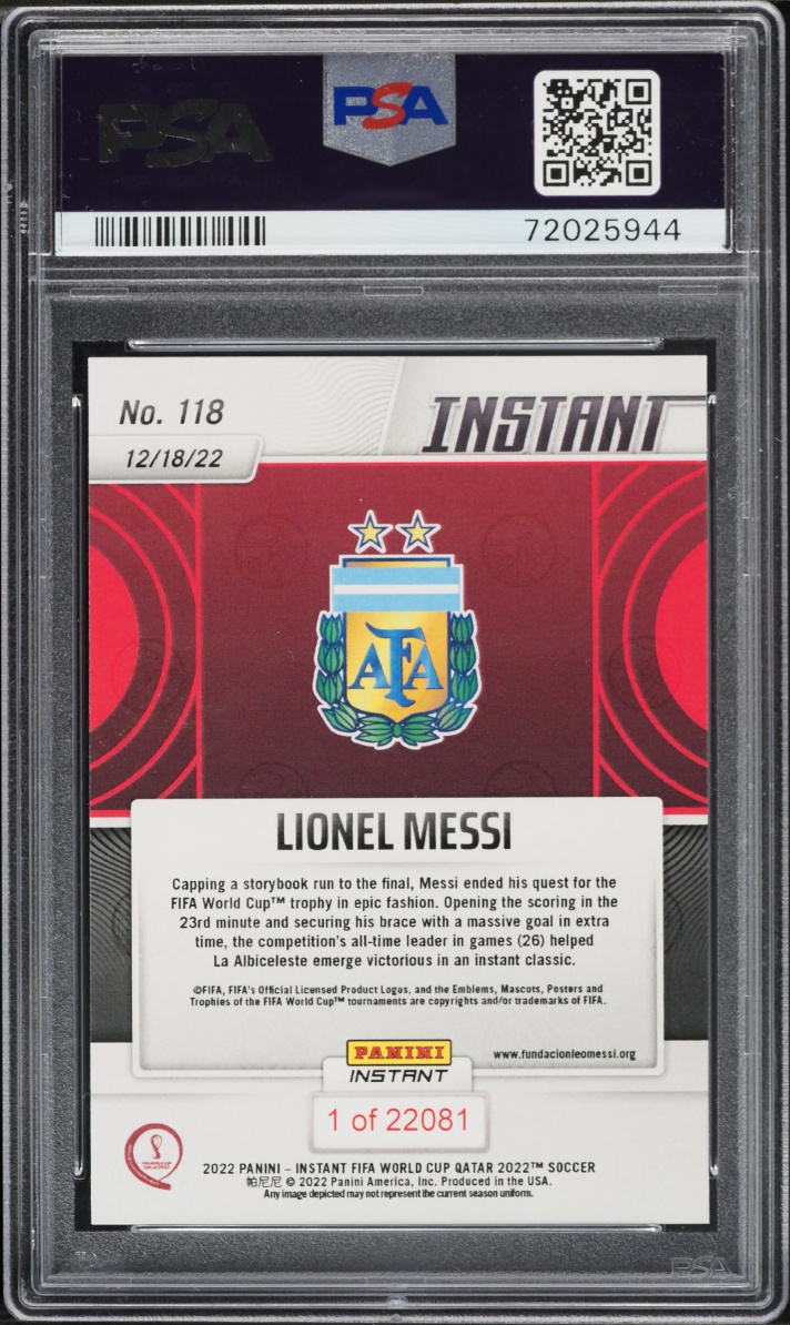 2022 Panini Instant FIFA World Cup Qatar Lionel Messi /22081 #118 PSA 10 GEM MINT