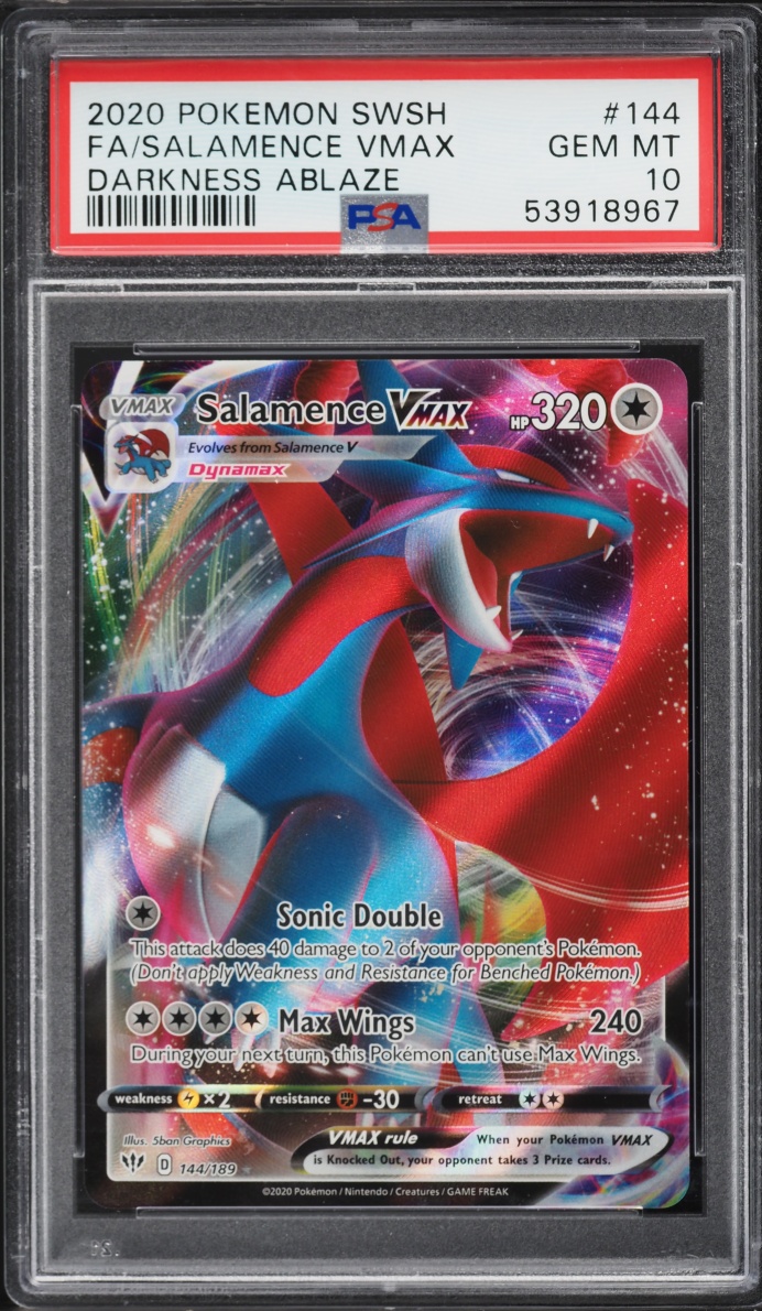 2020 Pokemon Sword & Shield Darkness Ablaze Full Art Salamence VMAX #144 PSA 10 GEM MINT
