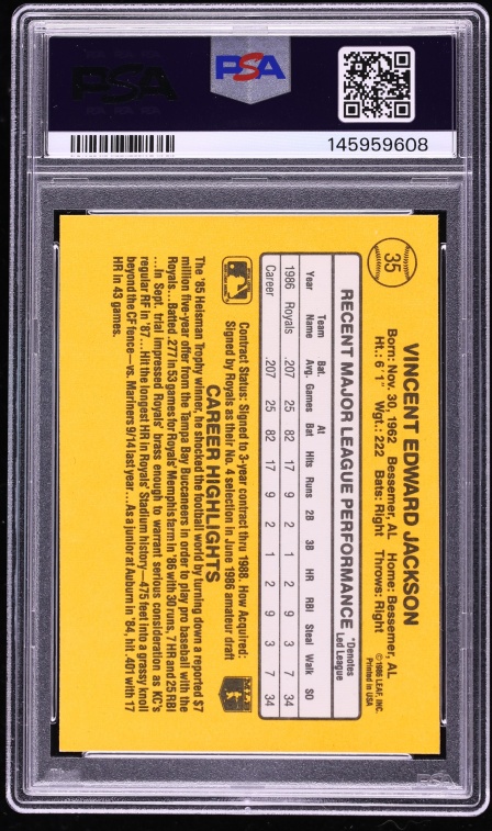 1987 Donruss Bo Jackson ROOKIE #35 PSA 8 NM-MT