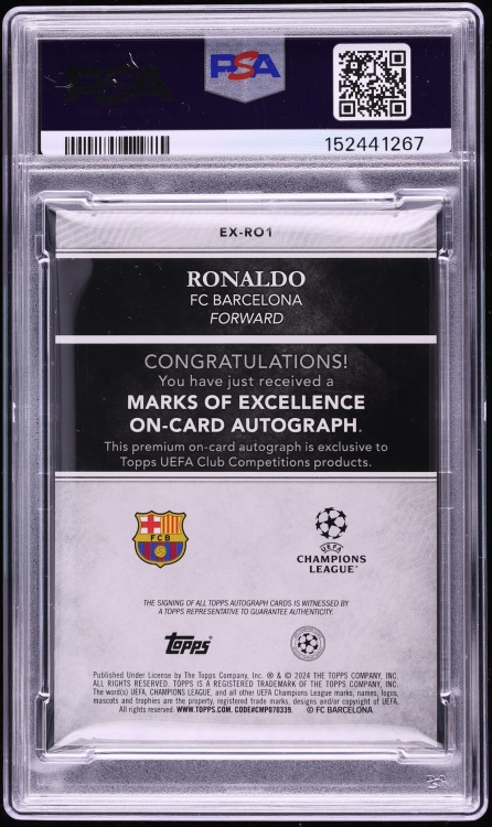 2024 Topps Definitive Collection UEFA CC Marks Excellence Orange Ronaldo AUTO DNA 10 /26 PSA 9