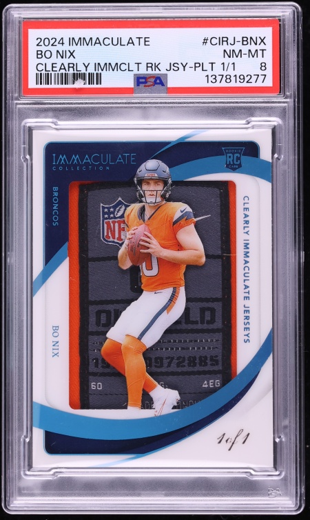 2024 Immaculate Collection Clearly Jerseys Bo Nix ROOKIE PATCH 1/1 #CIRJ-BNX PSA 8 NM-MT