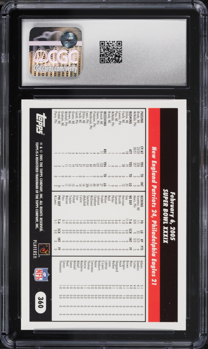 2005 Topps Football Tom Brady #360 CGC 10 GEM MINT