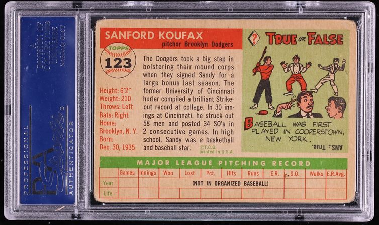1955 Topps Sandy Koufax ROOKIE #123 PSA 1 PR