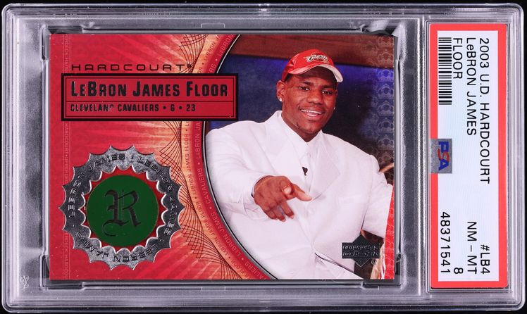 2003 Upper Deck Hardcourt Floor LeBron James ROOKIE RELIC #LB4 PSA 8 NM-MT