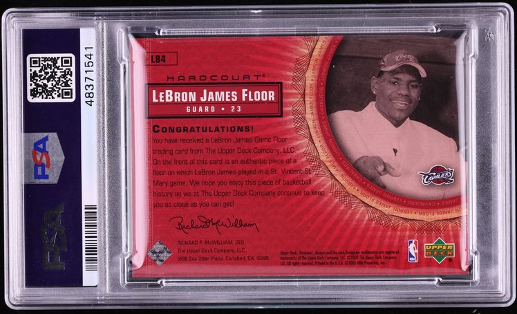 2003 Upper Deck Hardcourt Floor LeBron James ROOKIE RELIC #LB4 PSA 8 NM-MT