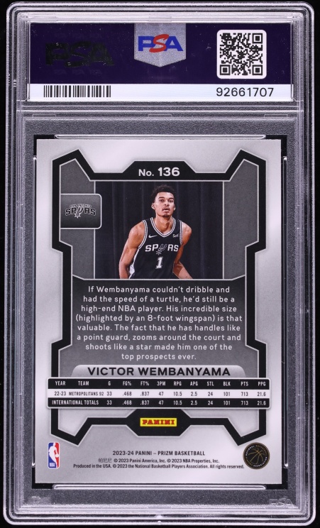 2023 Panini Prizm Victor Wembanyama ROOKIE #136 PSA 10 GEM MINT