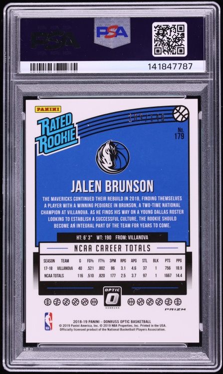2018 Donruss Optic Lime Green Jalen Brunson ROOKIE /149 #179 PSA 9 MINT