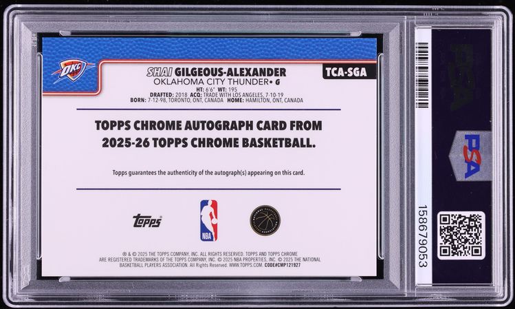 2025 Topps Chrome Gold Refractor Shai Gilgeous-Alexander AUTO /50 #TCA-SGA PSA 9 MINT