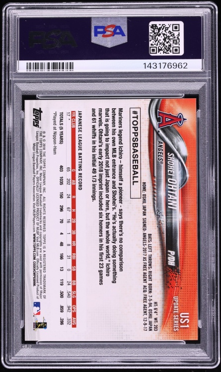 2018 Topps Update Shohei Ohtani ROOKIE #US1 PSA 10 GEM MINT
