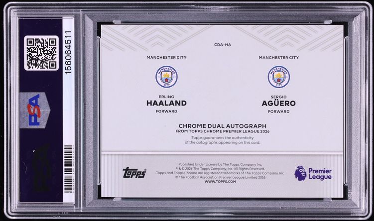 2025 Topps Chrome Premier League Chrome Dual Red Refractor Haaland Aguero AUTO /5 #HA PSA 10